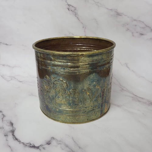 Brass floral embossed planter - brass,