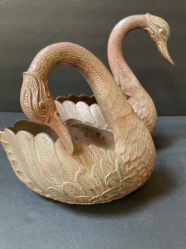 Vintage brass swan cache pot - vintage,