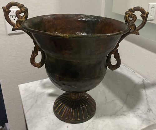 Large vtg hammered metal urn - hammered,