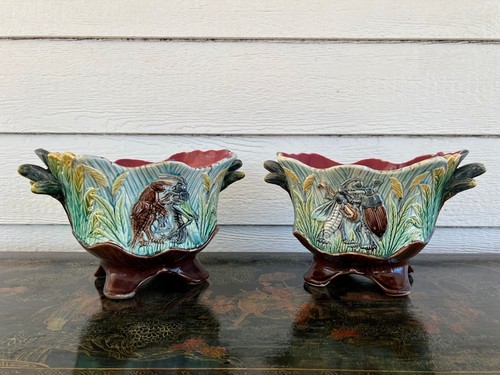 Pair antique french majolica - antique,