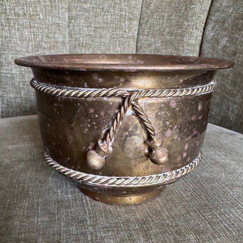 Vtg solid brass planter pot - planter, 4"