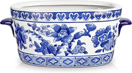 Blue and white ceramic planter - blue,