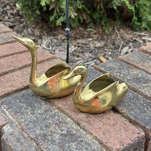 Vtg brass geese - brass, planters